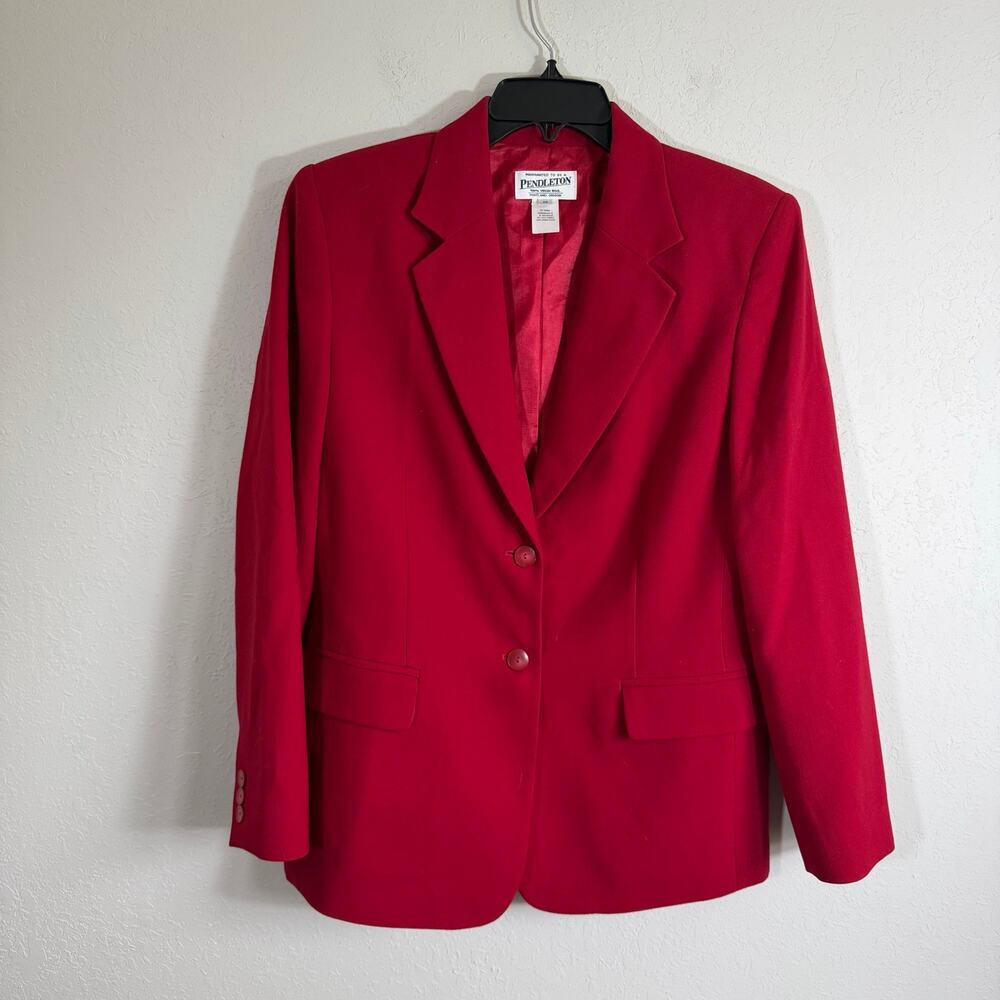 Vintage Pendleton 100% Virgin Wool Bold Red Double Button Blazer Womens 10